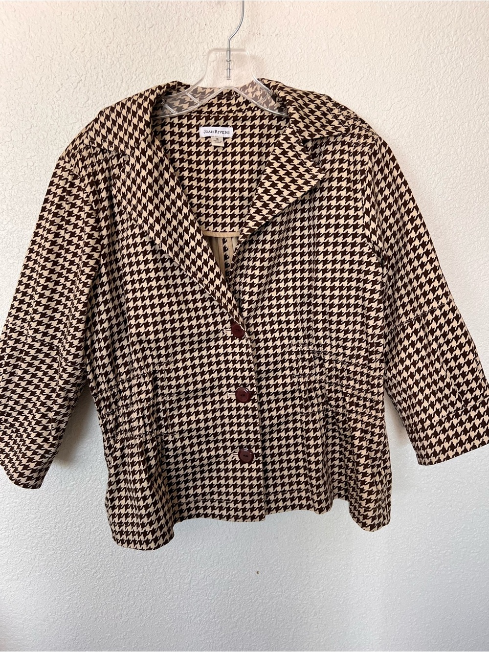 Joan Rivers VTG Brown and Cream Houndstooth Blazer NWOT 1x Cotton